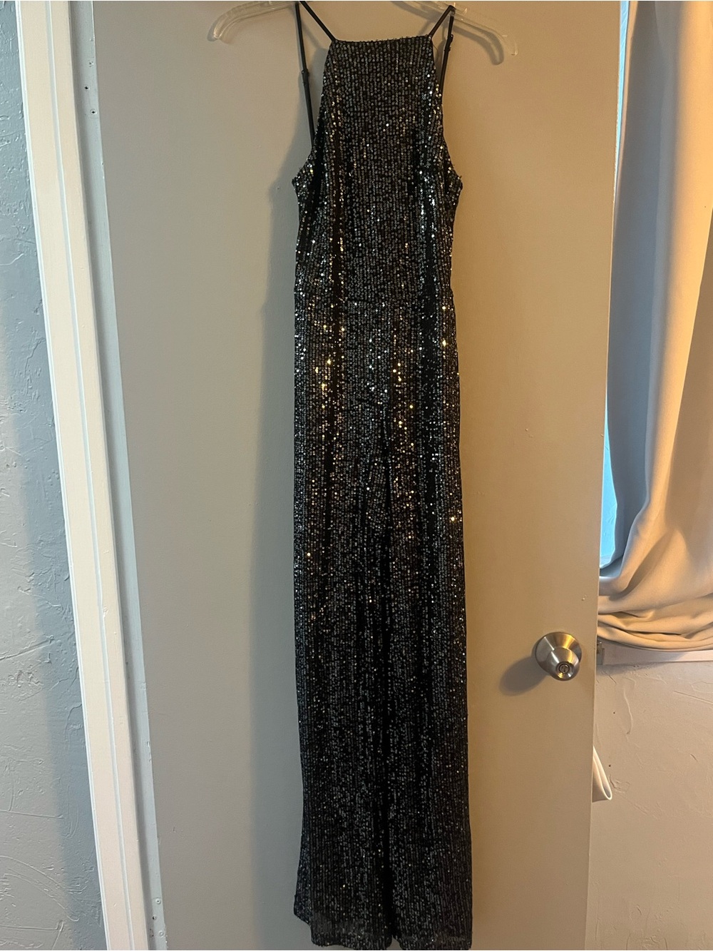 Black Sequin Wide-Leg Jumpsuit - Picture 2 of 3